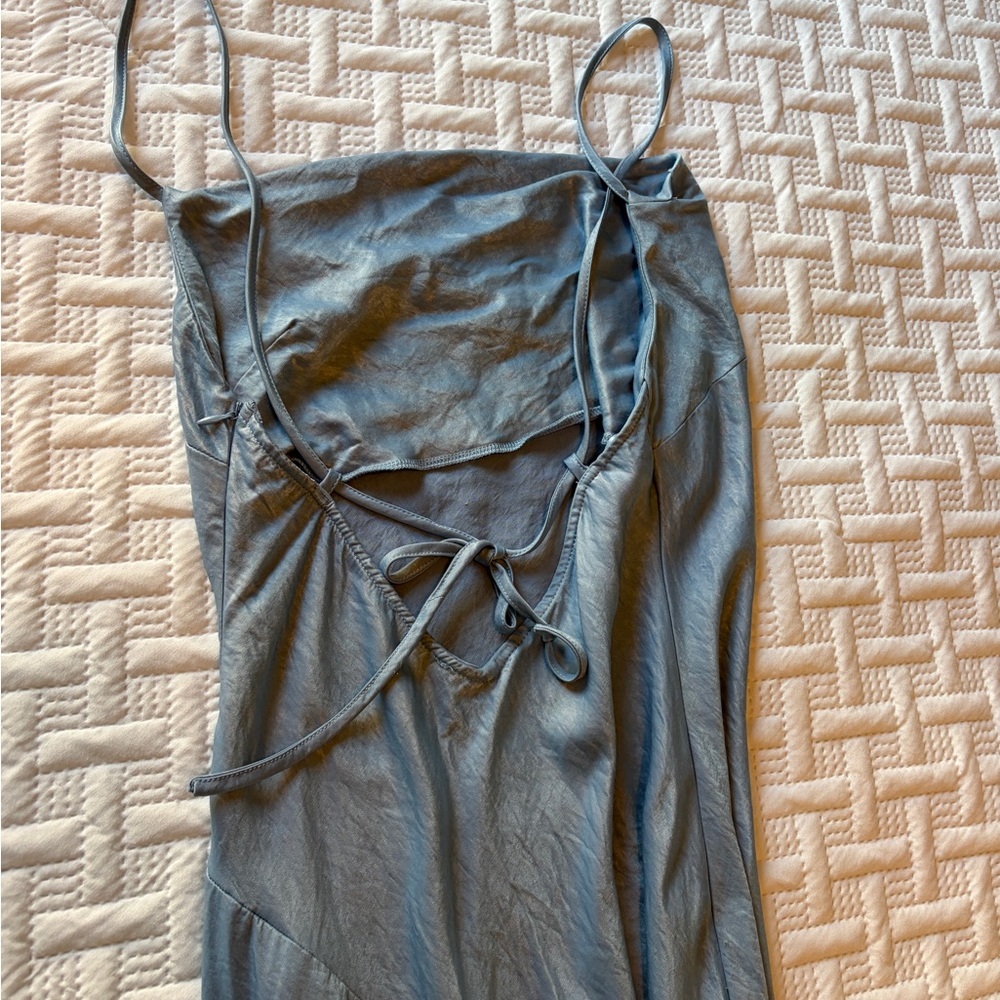 Hello Molly | Drinks on Me Blue Midi Satin Slip Dress Blue - Picture 4 of 5